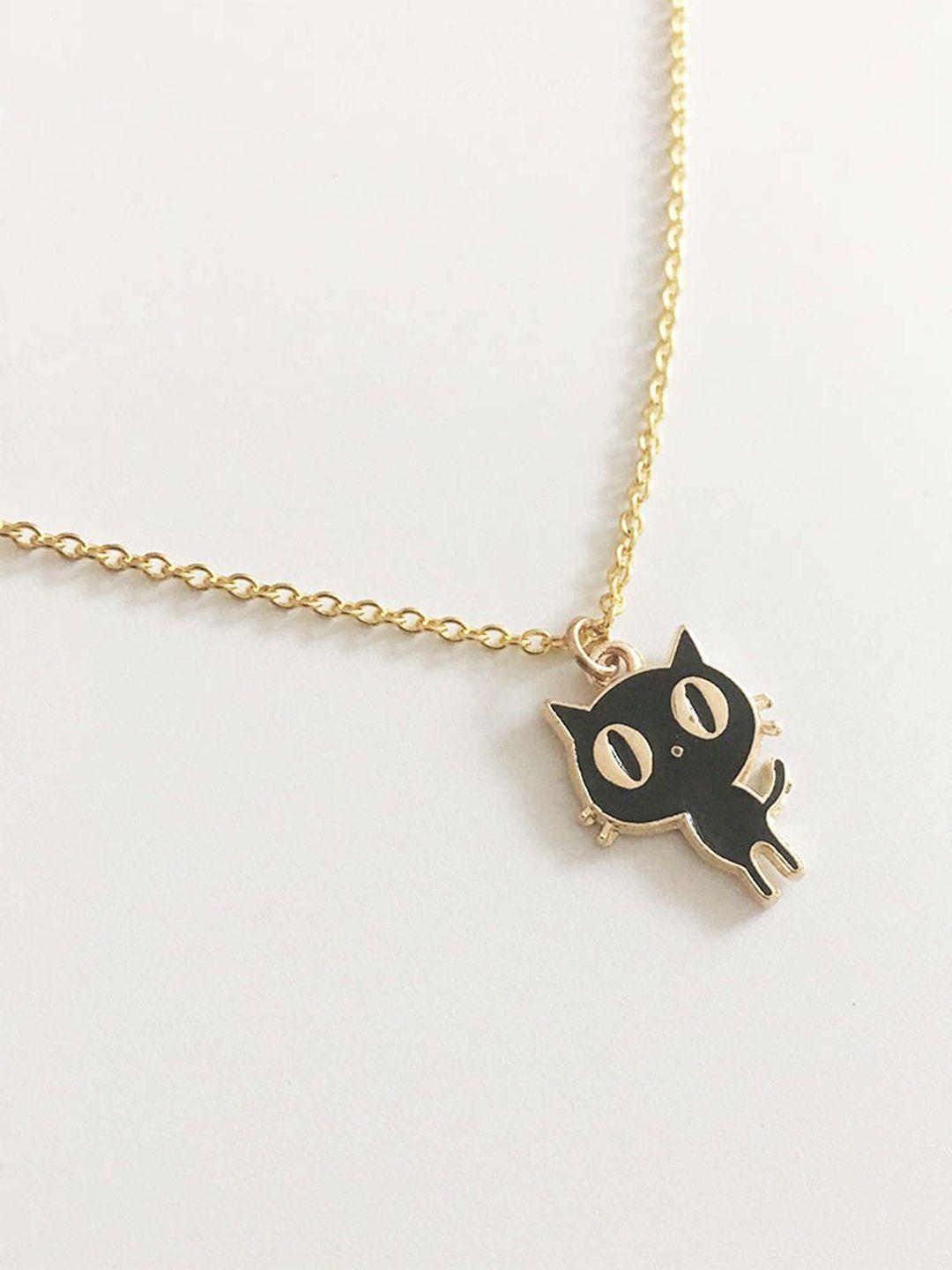 pinapes gold-plated cat black necklace