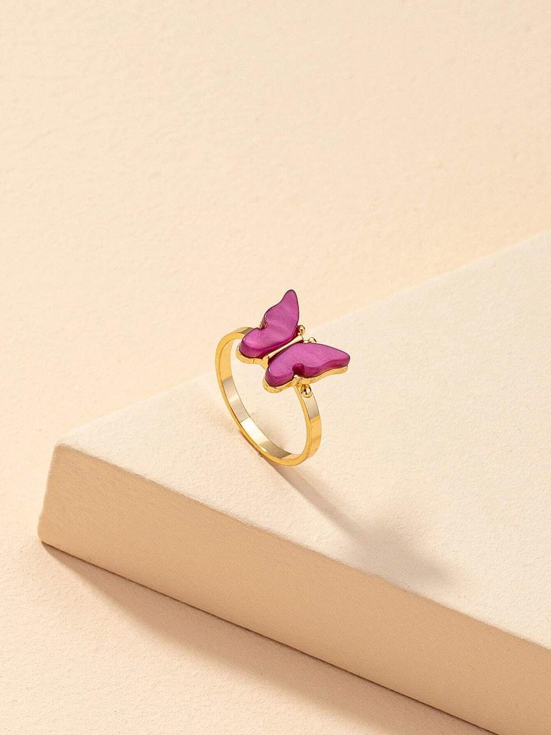 pinapes pink stone studded and gold-plated finger ring