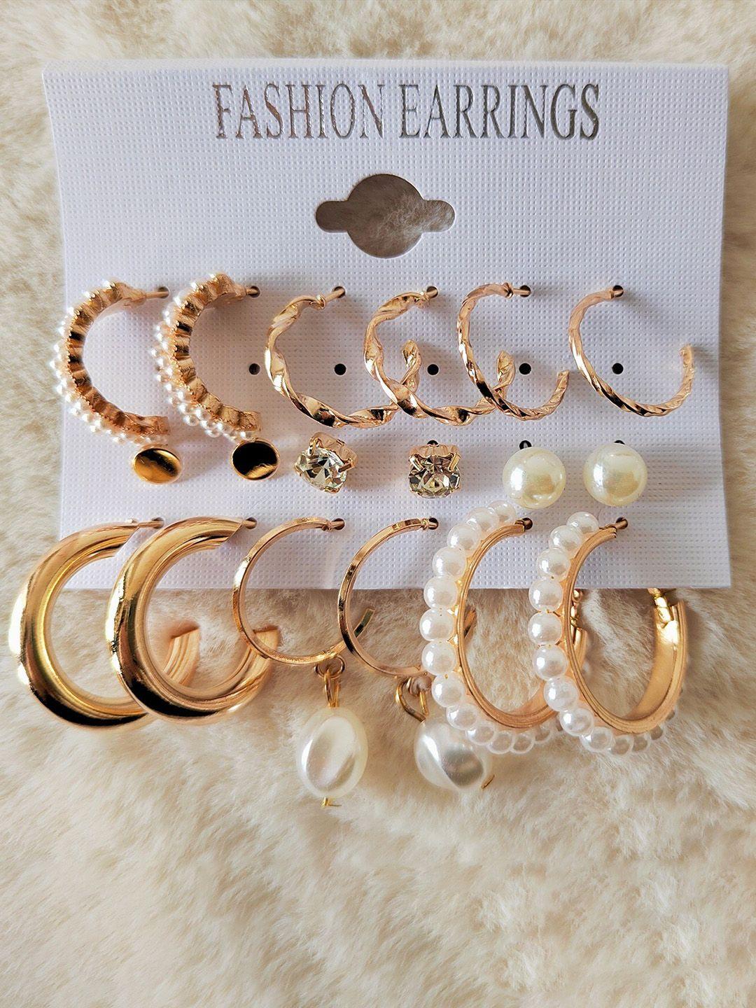 pinapes set of 12 gold-plated circular drop earrings