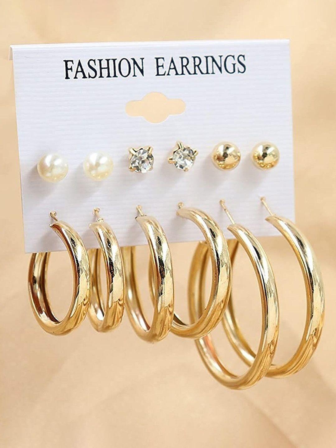 pinapes set of 12 gold-plated circular studs earrings