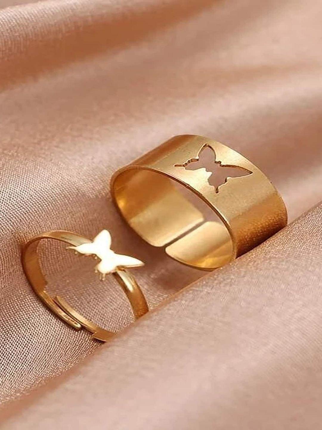 pinapes set of 2 gold-plated butterfly couple adjustable finger rings