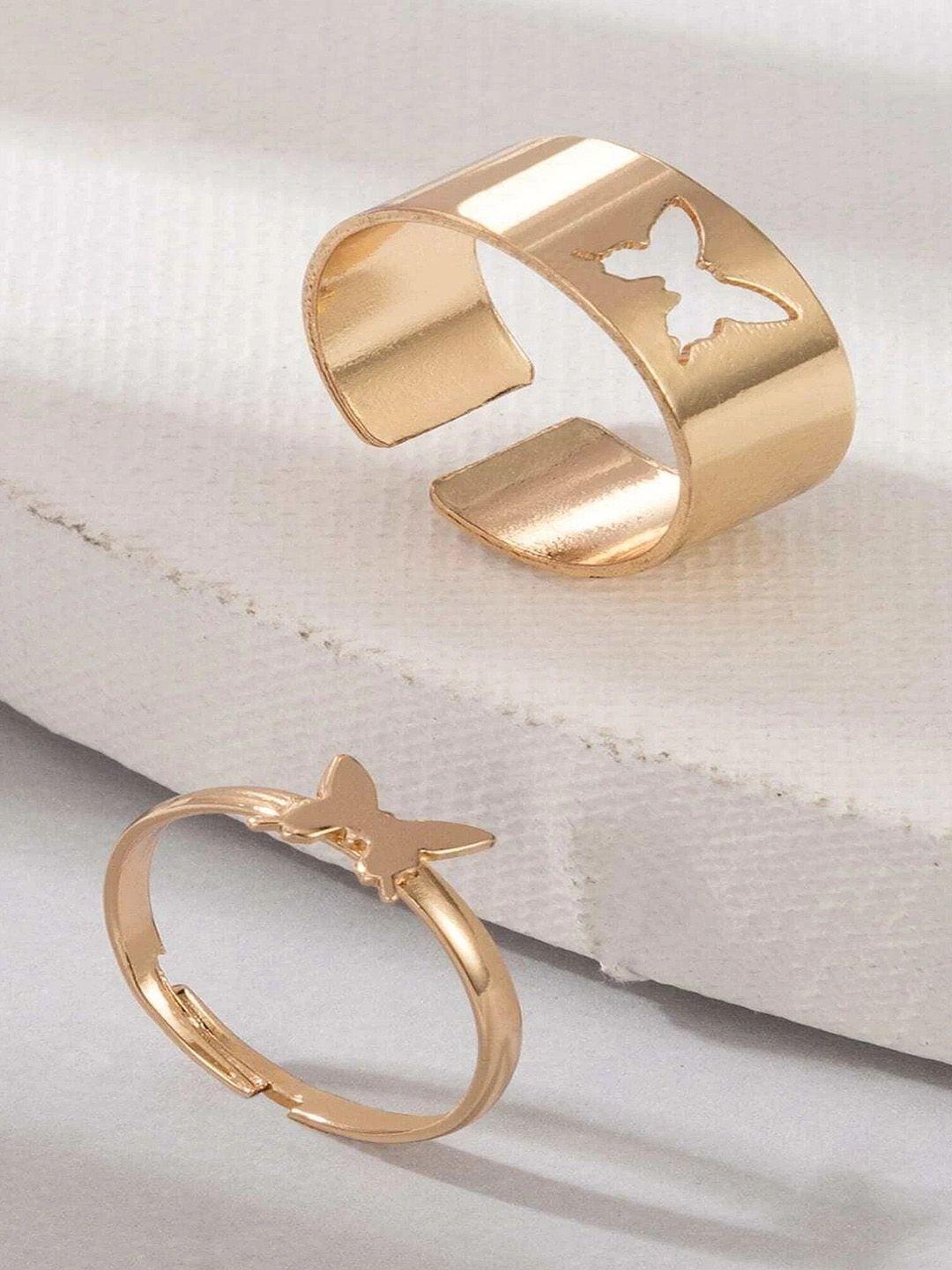 pinapes set of 2 gold-plated butterfly shaped couple adjustable finger rings