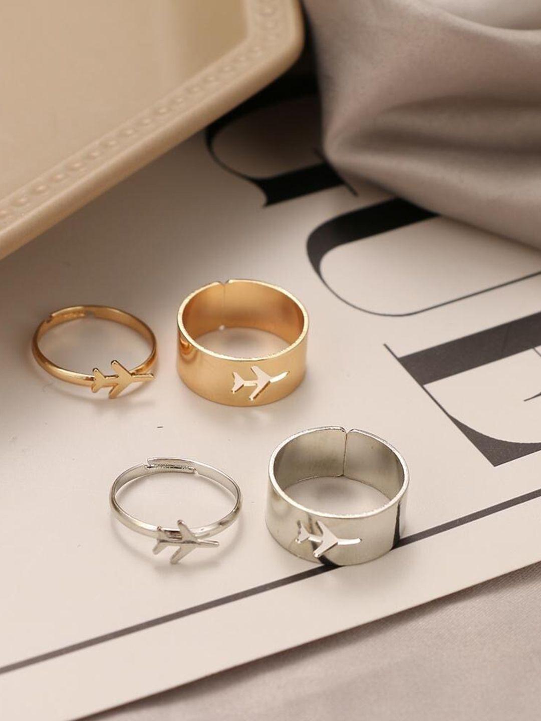 pinapes set of 4 gold-plated & silver-plated adjustable finger ring