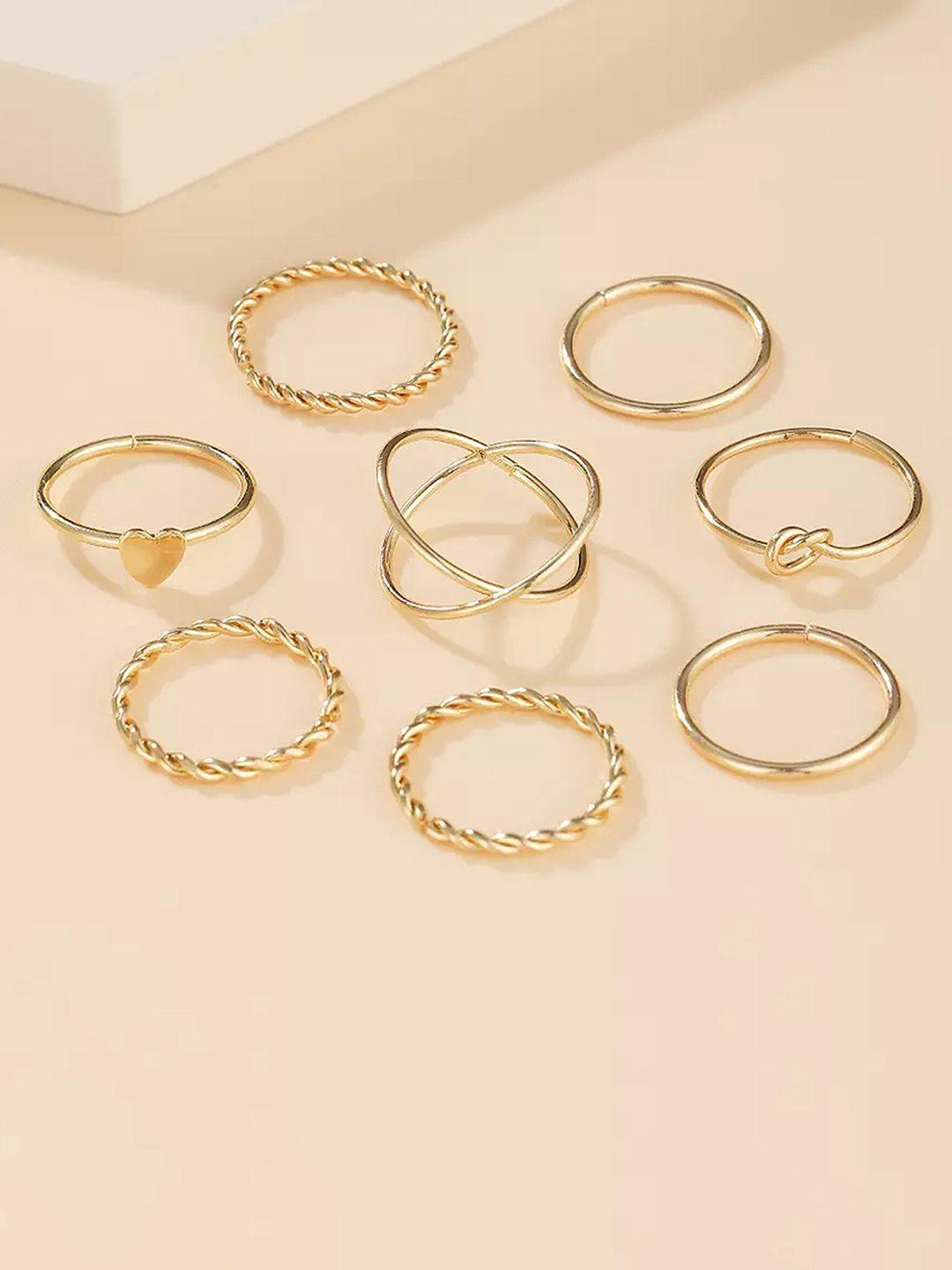 pinapes set of 8 gold-plated bohemian adjustable finger ring