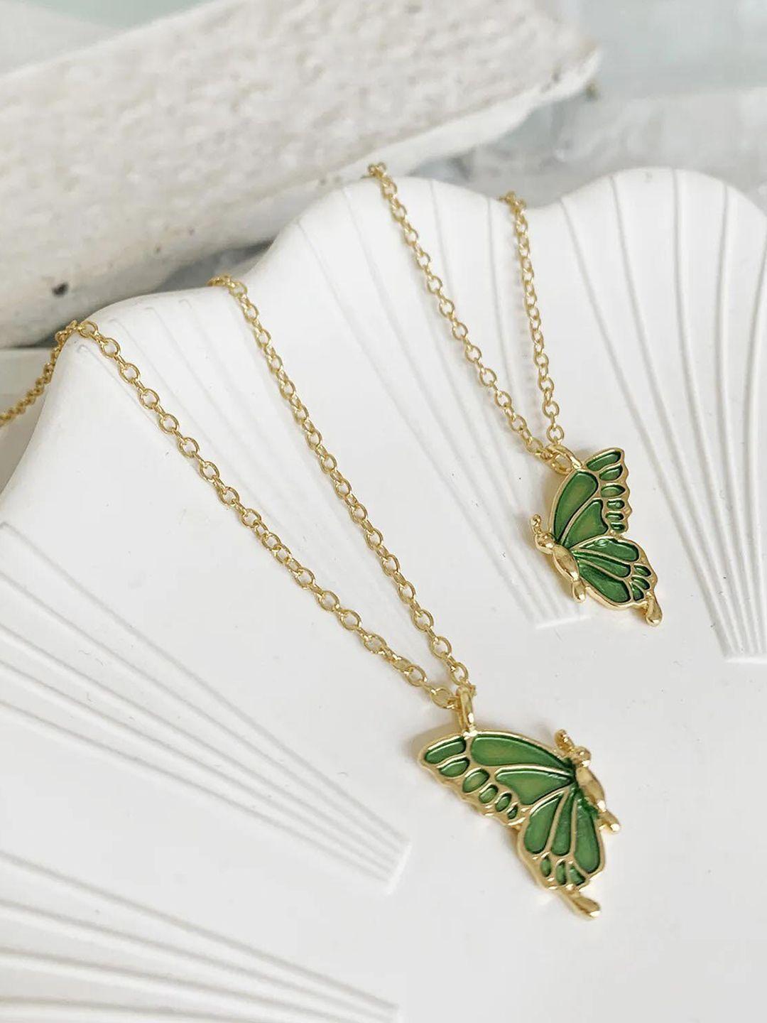 pinapes unisex gold-toned & green gold-plated necklace