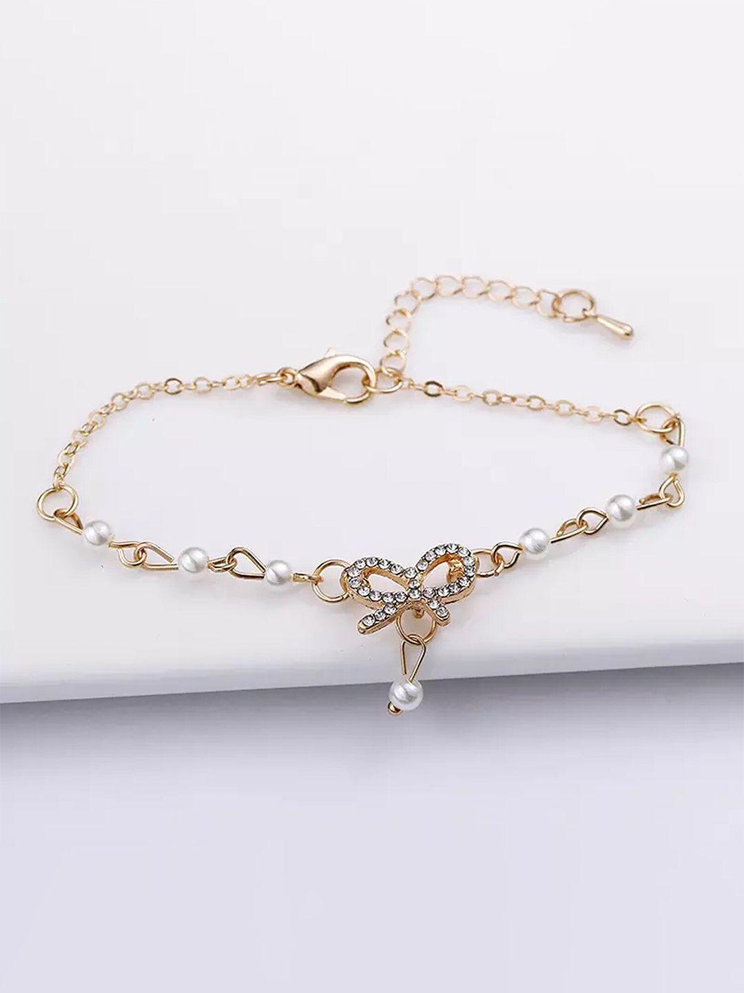 pinapes women brass pearls gold-plated link bracelet