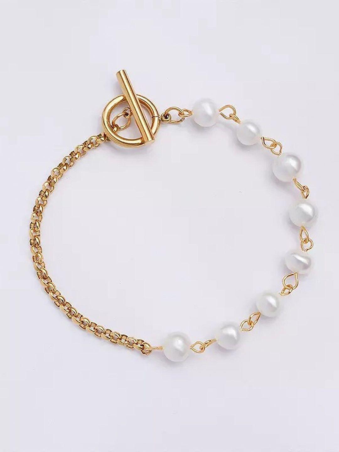 pinapes women brass pearls gold-plated link bracelet