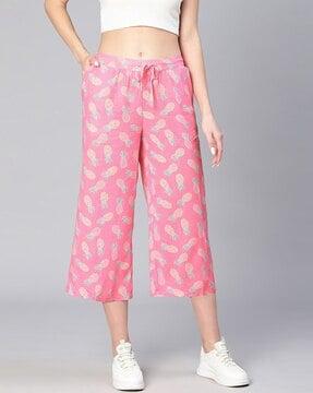 pineapple print pleat-front culottes
