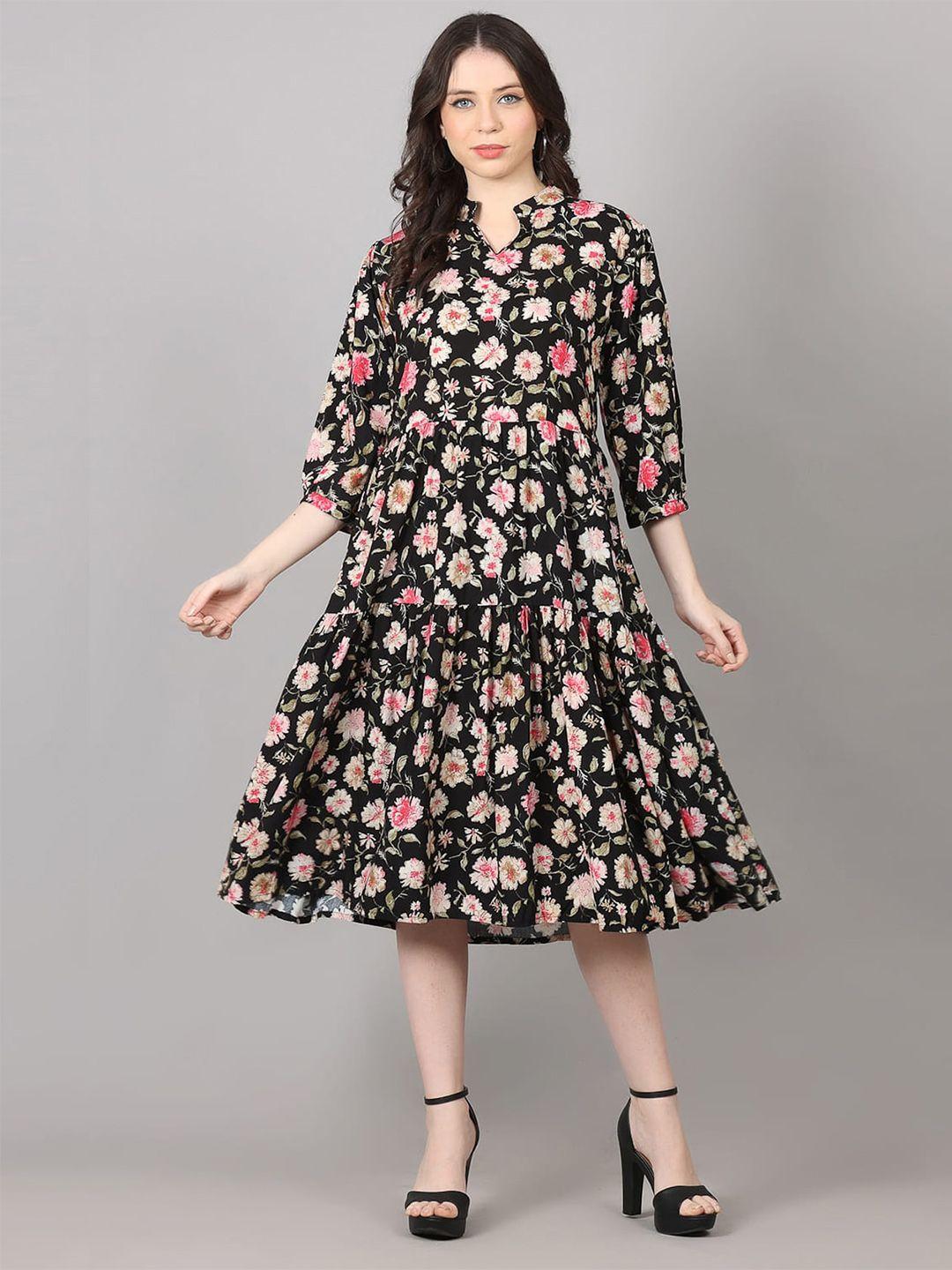 pinfit floral printed a-line cotton midi dress