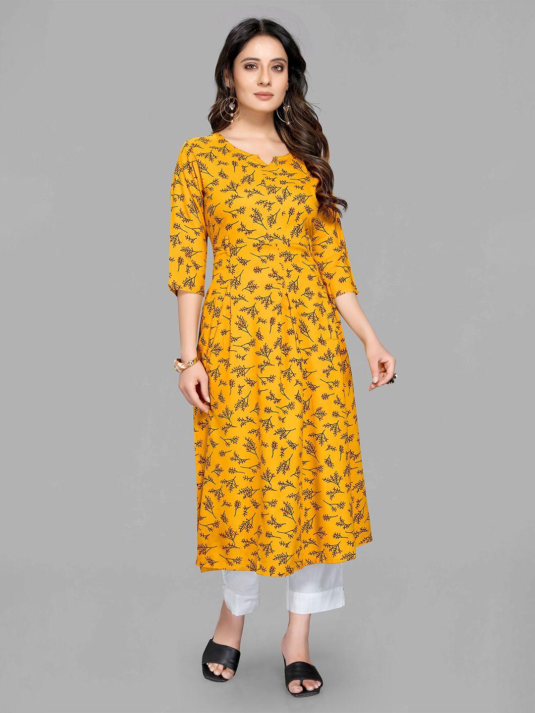 pinfit floral printed round neck cotton a-line kurta