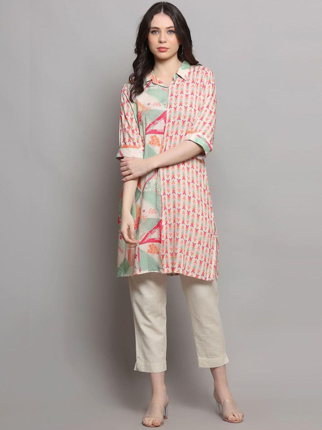 pinfit floral printed shirt collar kurta