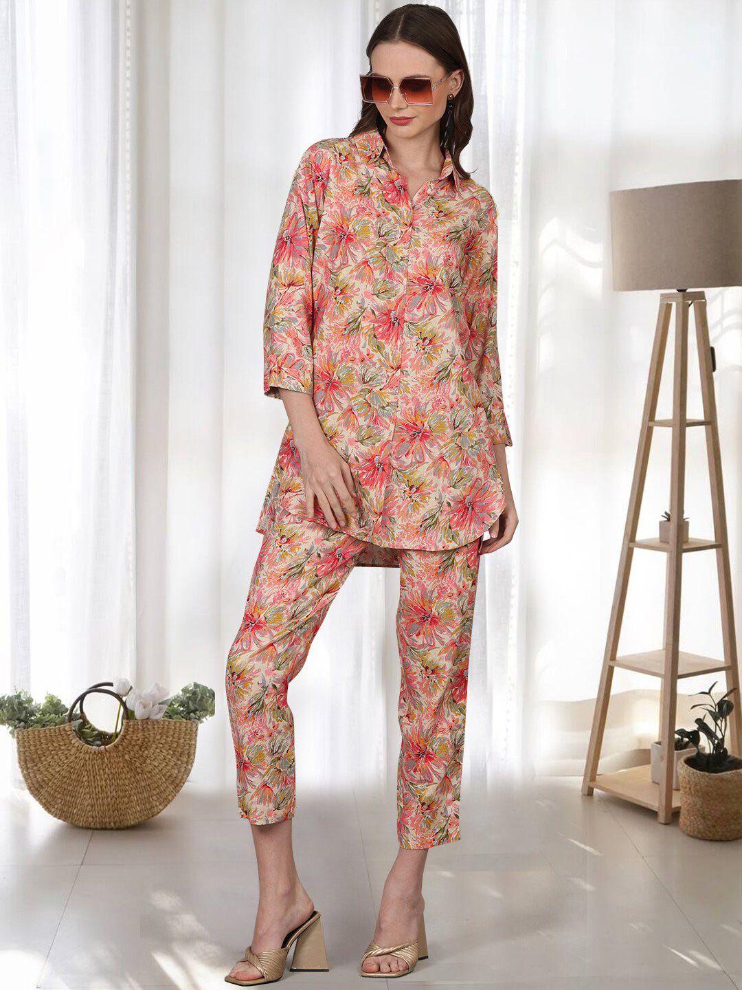 pinfit floral printed straight shirt with trouser