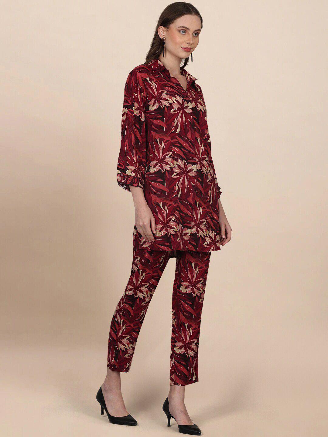 pinfit floral printed straight top with trousers