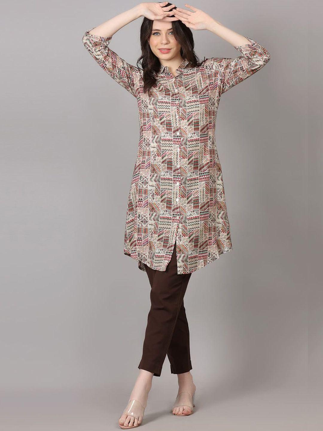 pinfit geometric printed shirt collar kurta