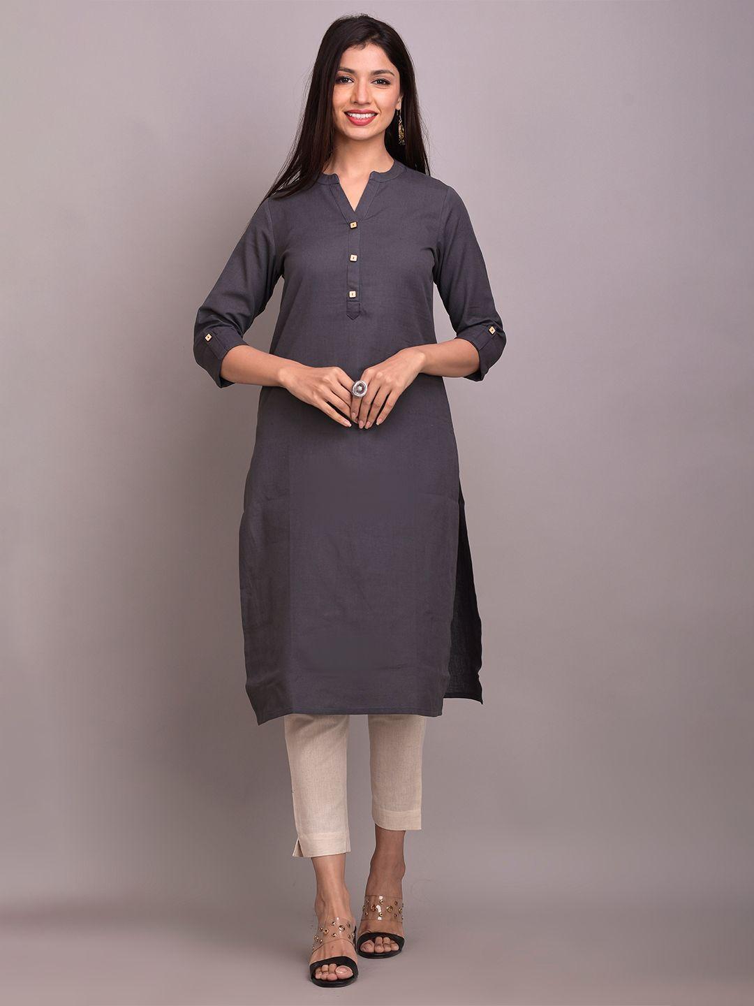 pinfit mandarin collar roll-up sleeves straight kurta