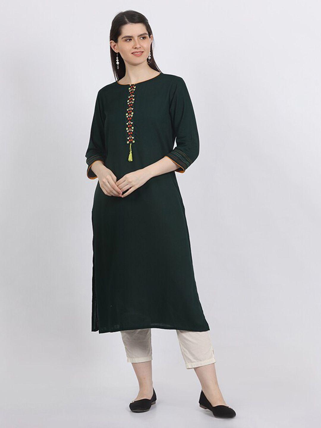 pinfit round neck thread work straight kurta