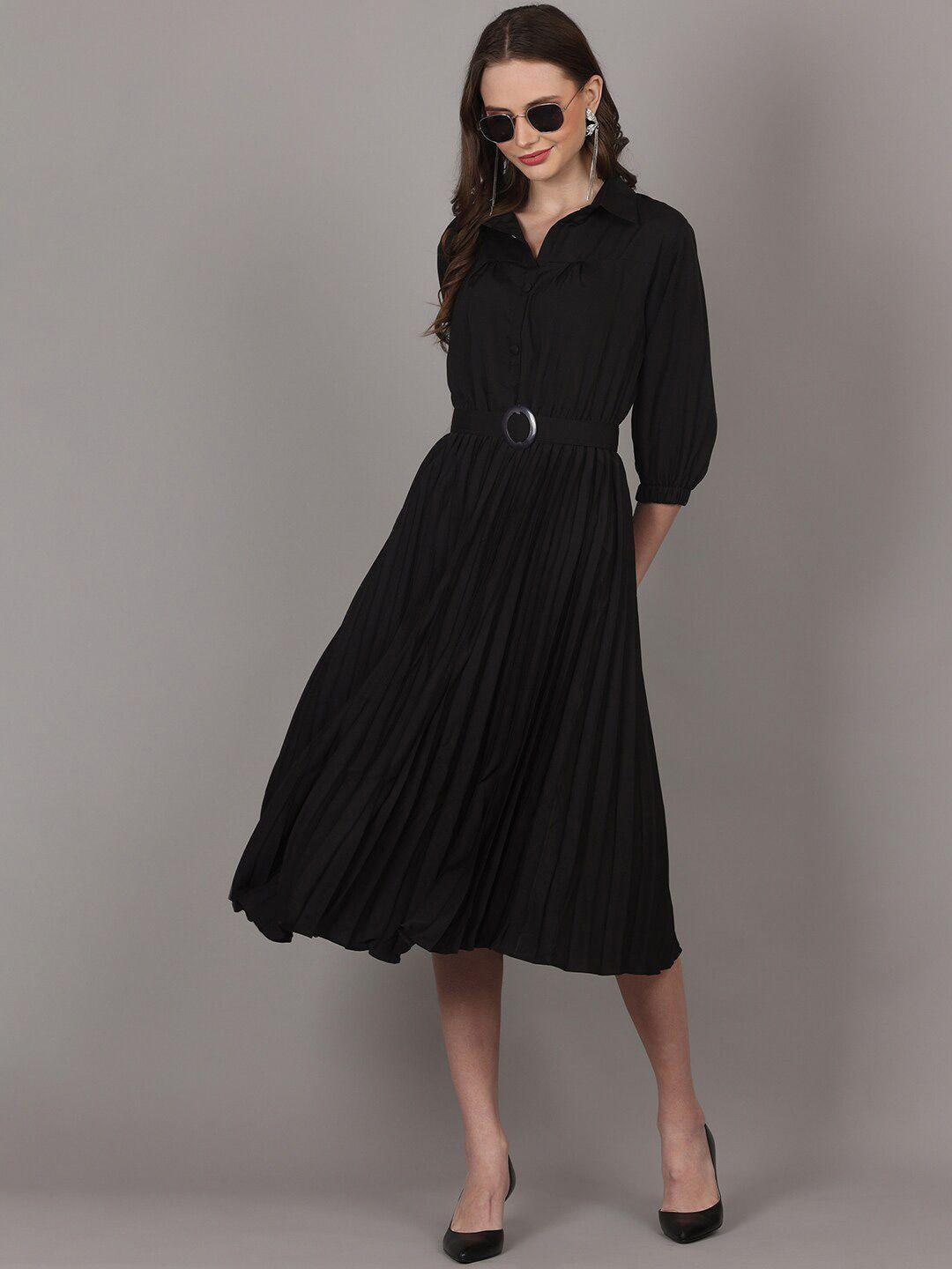 pinfit shirt collar belted fit & flare midi dress