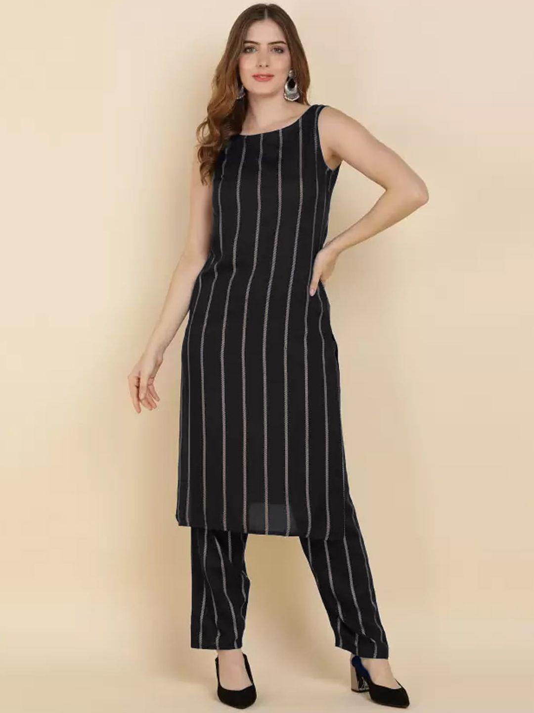 pinfit women black striped regular kurta with palazzos