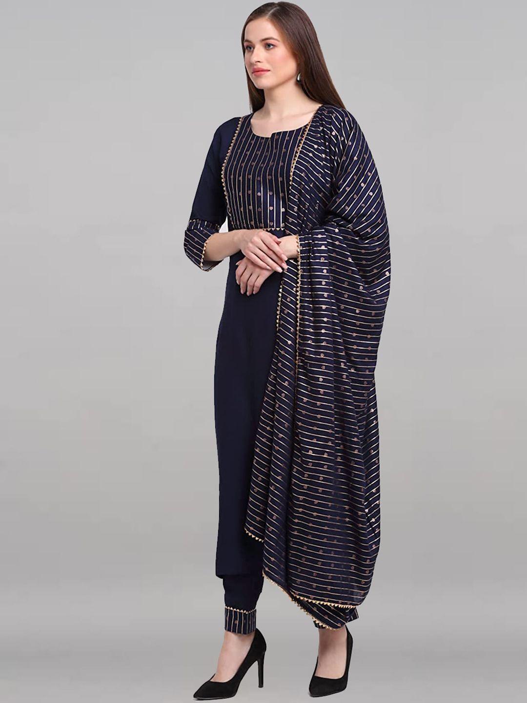 pinfit women blue yoke design regular gotta patti kurta with palazzos & with dupatta