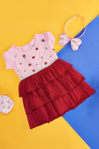 pink  casual half sleeves round neck baby regular fit  dress