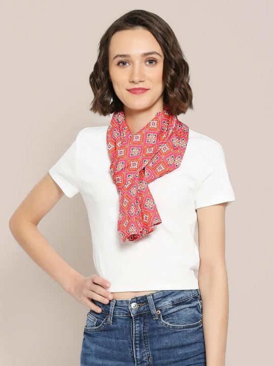 pink & multicolor printed satin scarf