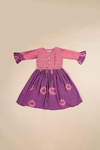 pink & purple cotton printed bandhani dress for girls