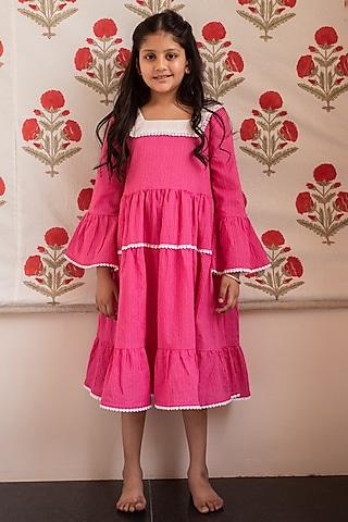 pink & white cotton dress for girls