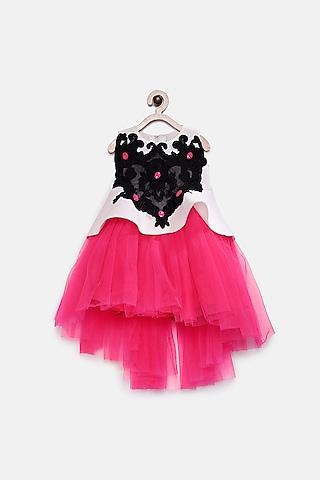 pink & white embroidered peplum dress for girls