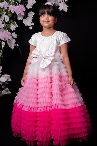 pink & white satin gown for girls