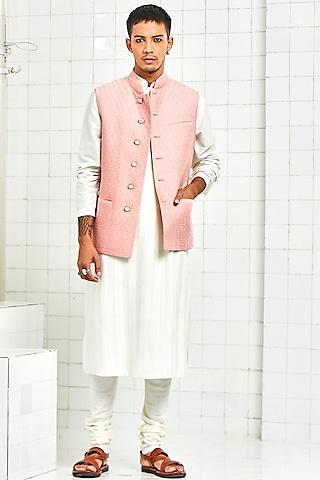 pink 3d textured quilted waistcoat