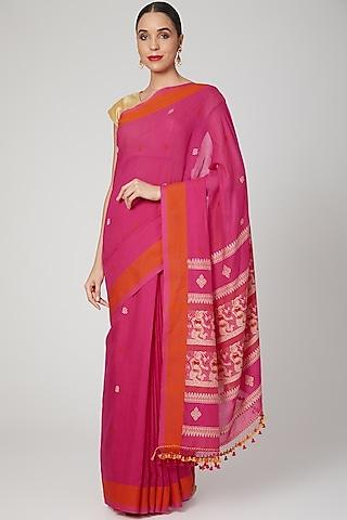 pink baluchari khadi cotton saree