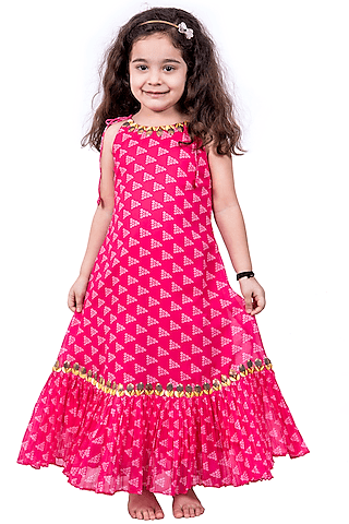 pink bandhani printed dress for girls