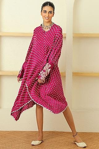 pink bandhani silk asymmetrical tunic