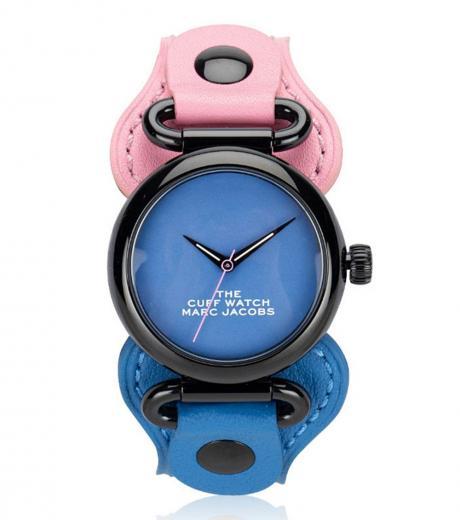 pink blue cuff round dial watch