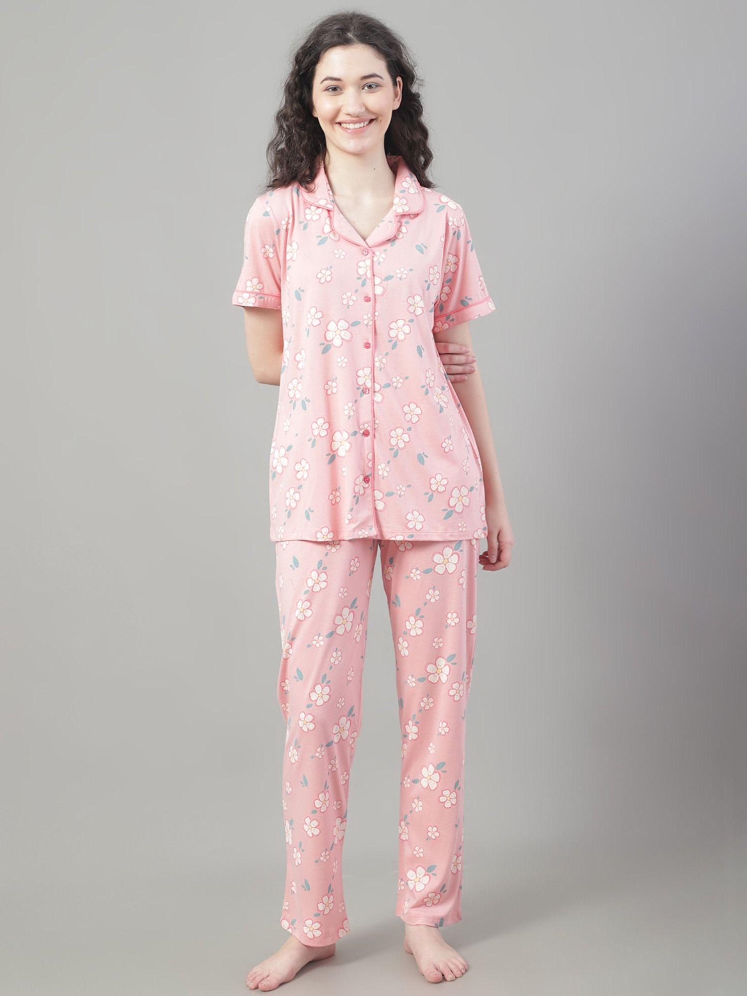 pink blue floral printed night suit (set of 2)