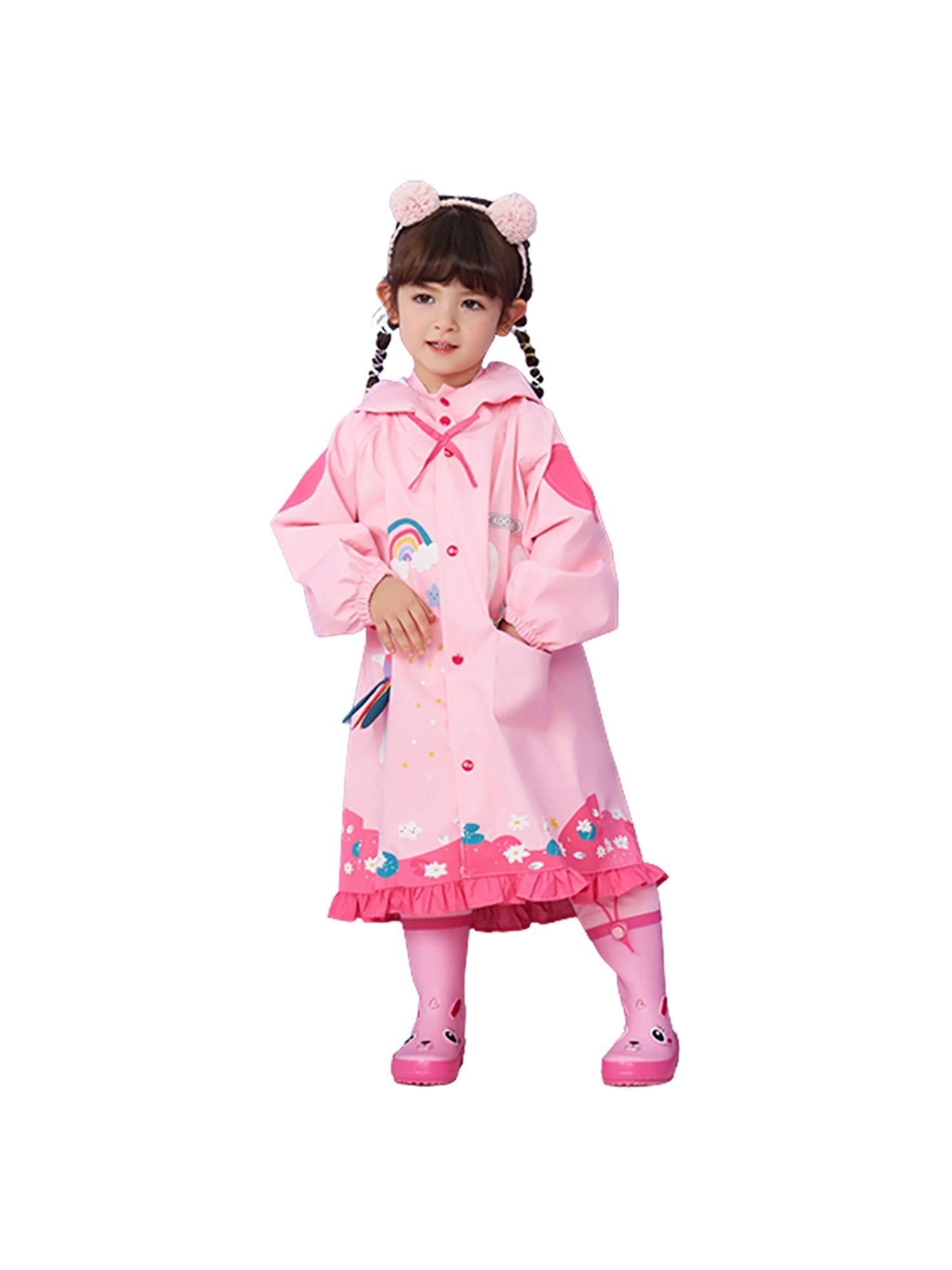 pink bow & frills rabbit kids raincoat
