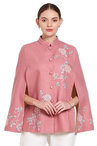 pink cashmere wool hand embellished cape
