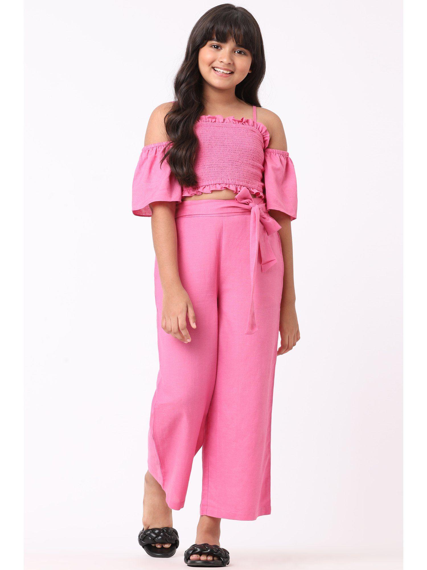 pink casual top with pant (set of 2)