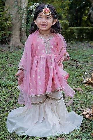 pink chanderi cotton sharara set for girls