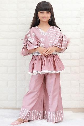 pink chanderi pant set for girls