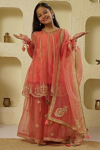 pink chanderi silk sharara set for girls