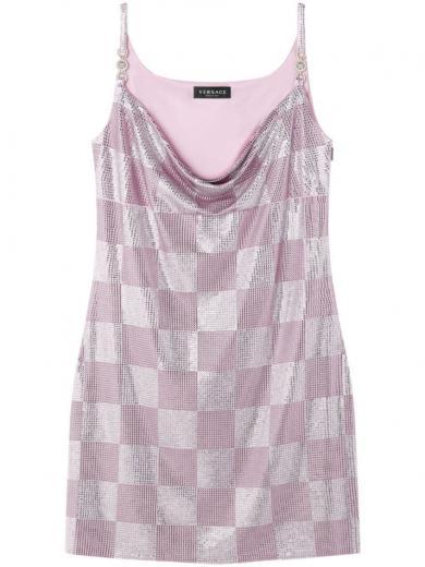 pink check pattern dress