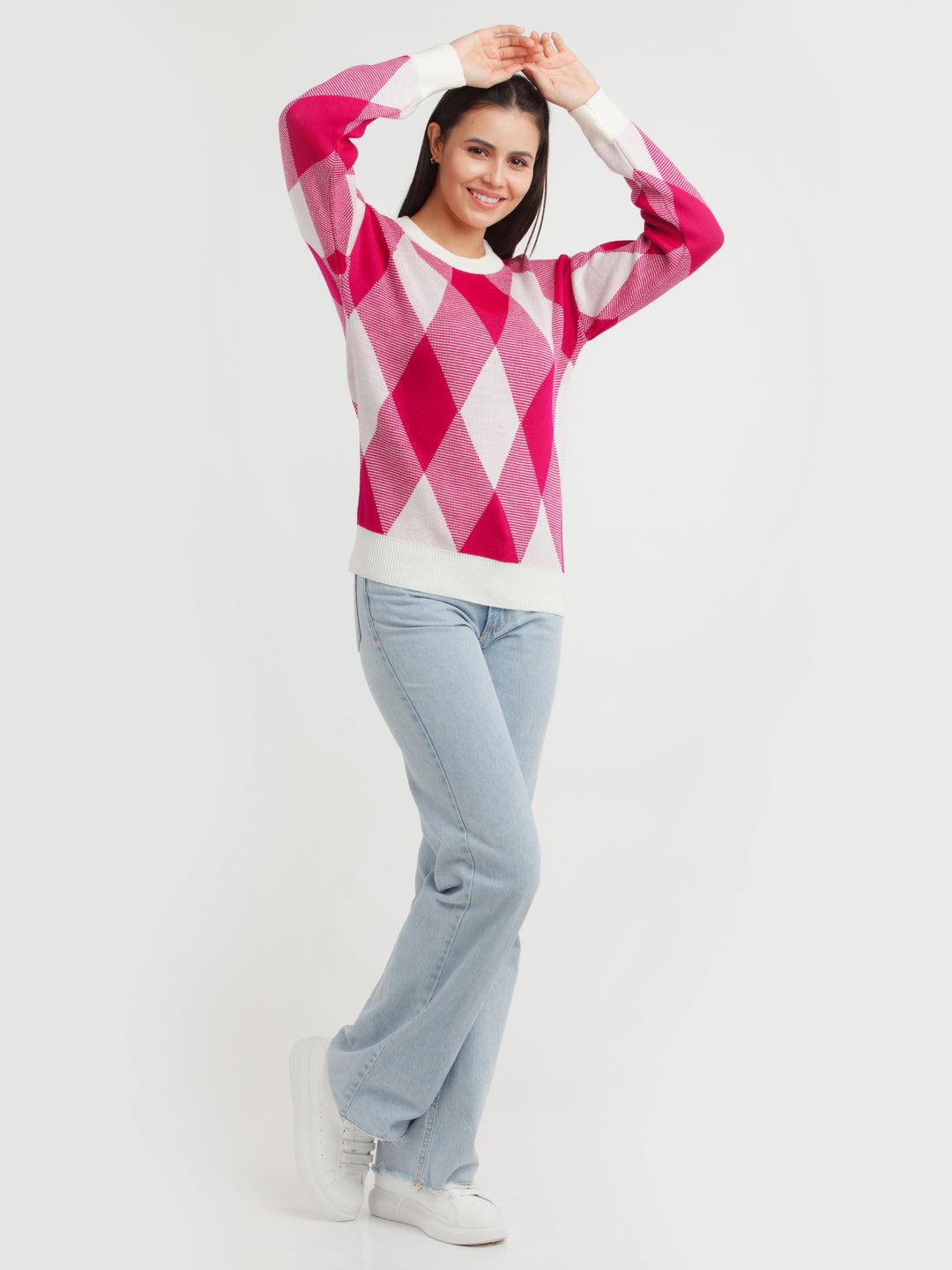 pink-checked-sweater-for-women