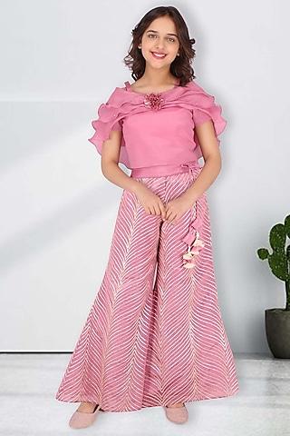 pink chinnon pant set for girls