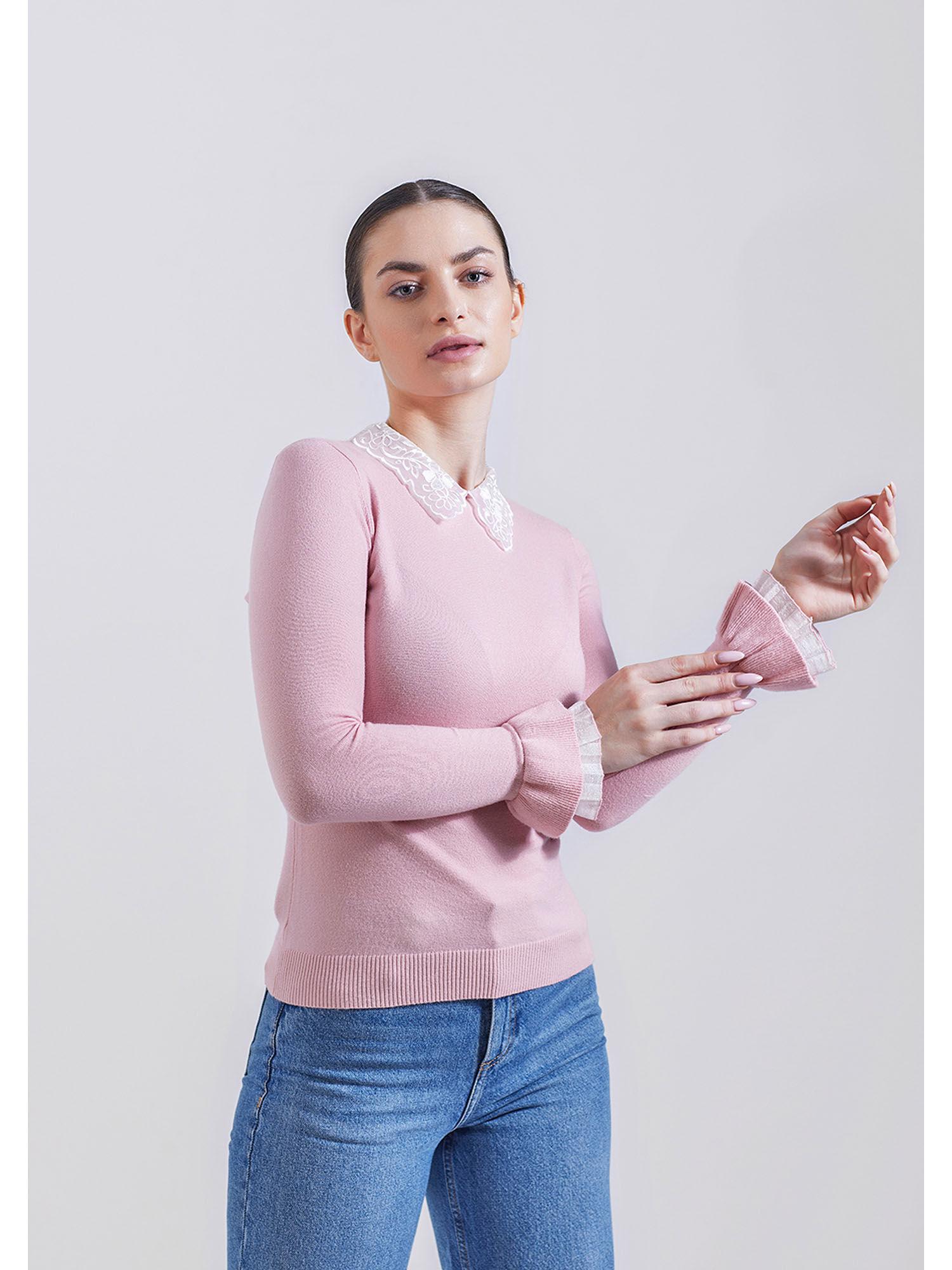 pink collared pullover sweater