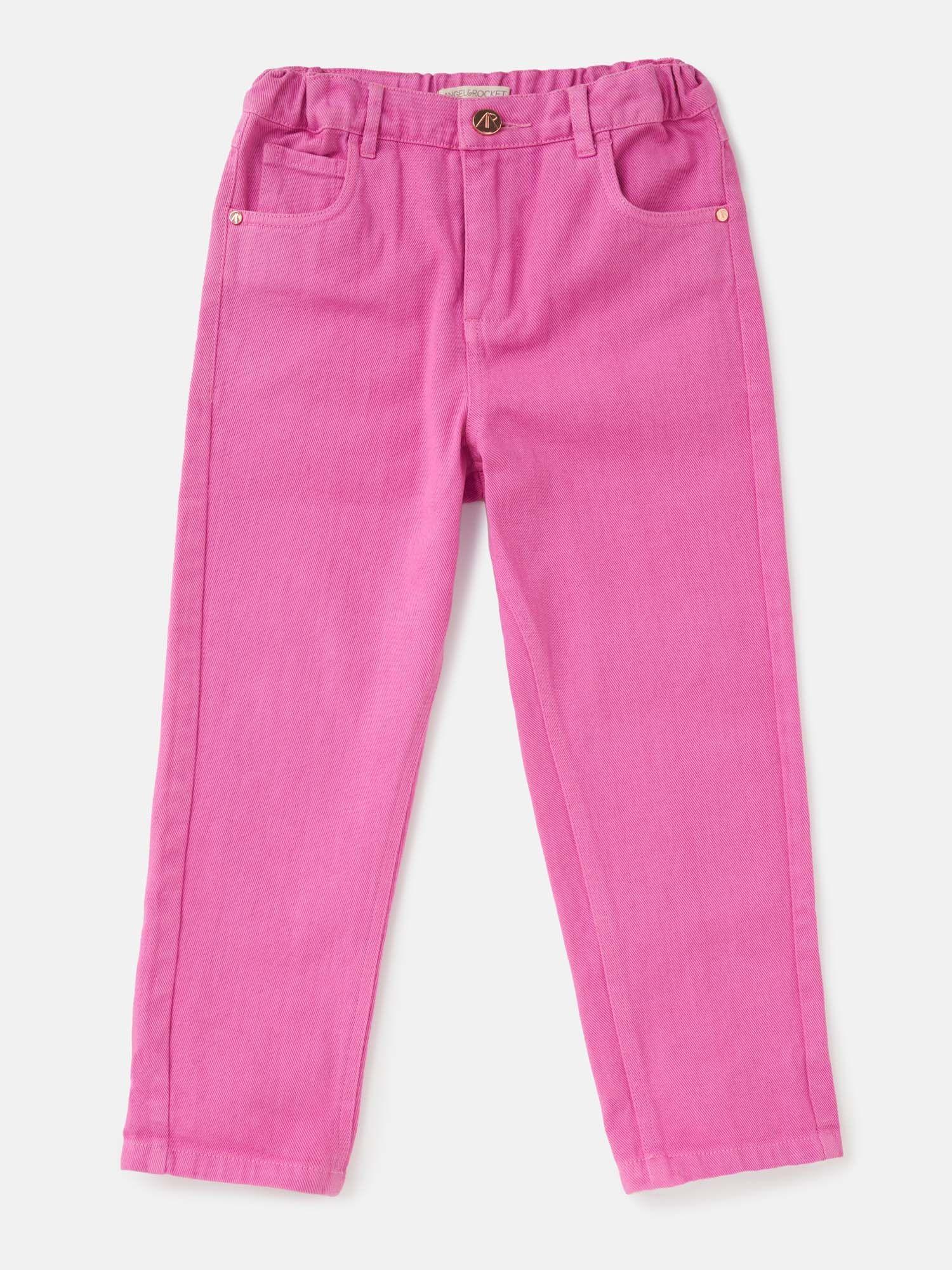 pink color denim jeans