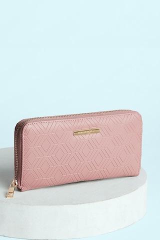 pink cording pattern casual semi pu women wallet