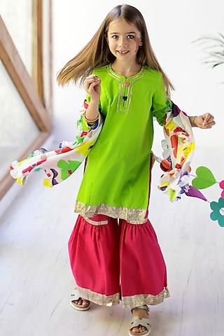 pink cotton & cotton silk sharara set for girls