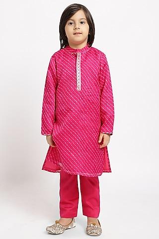 pink cotton blend printed kurta set for boys