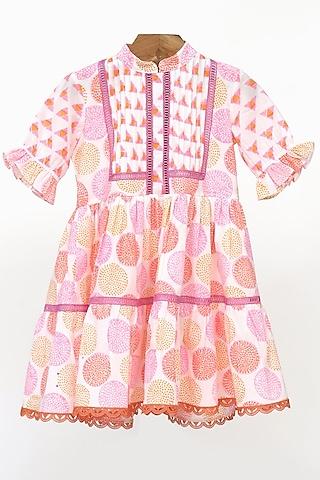 pink cotton block printed dress for girls